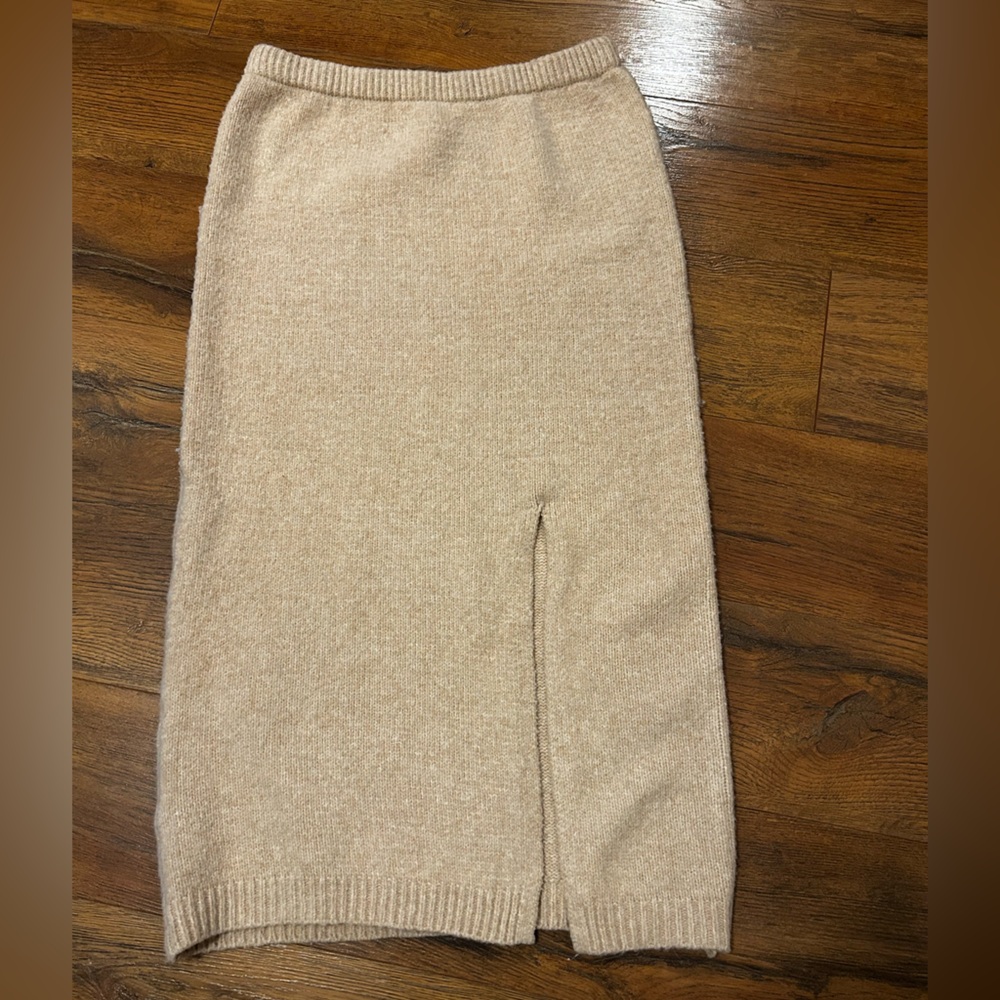 Happily Grey Women’s Large Beige Sweater Pencil Skirt Leg Slit Pull-On
